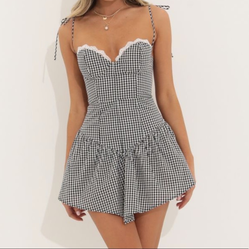 Lucy in the Sky Naima Fit and Flare Dress in Black Gingham